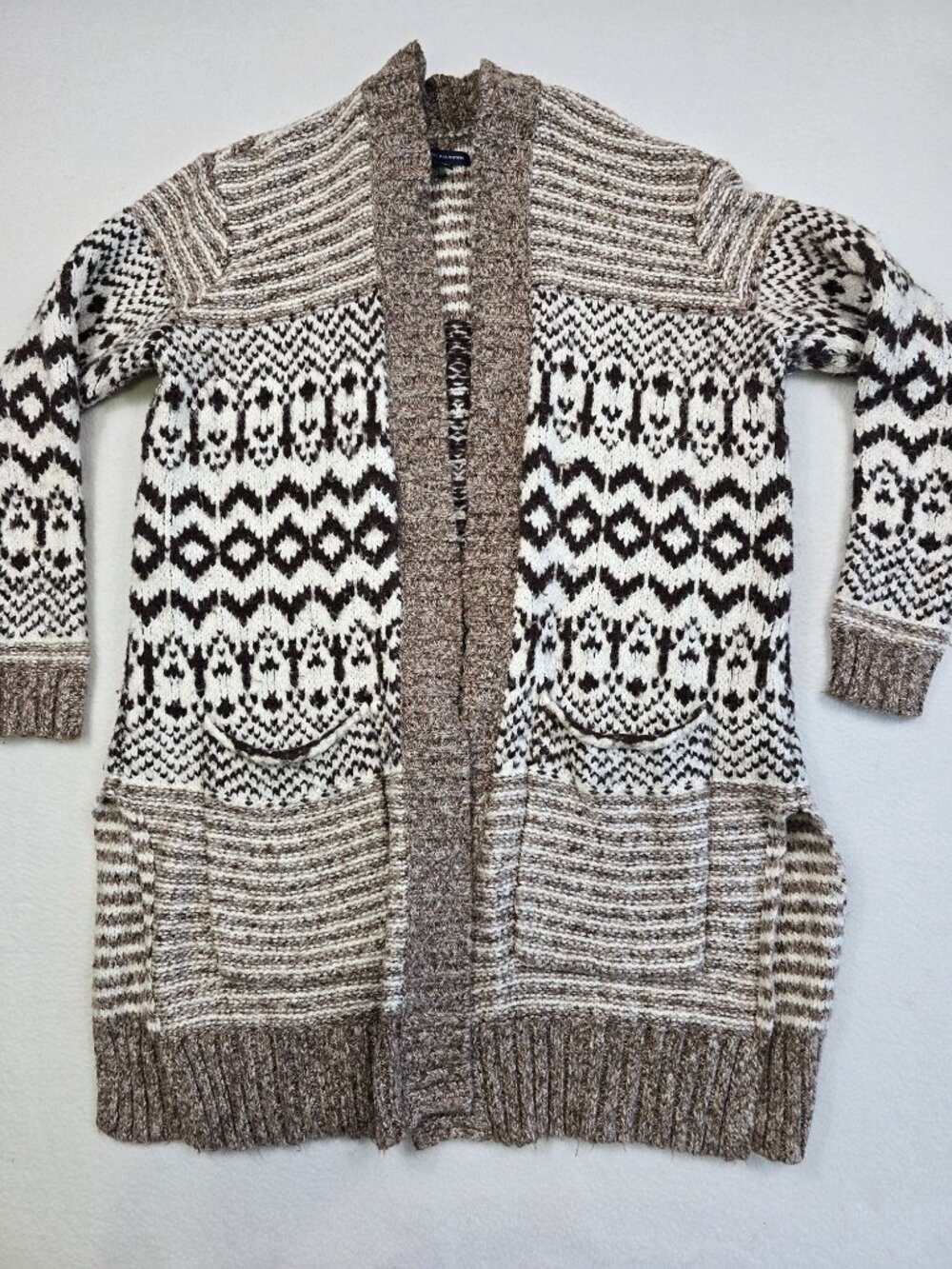 American Eagle Outfitters Womens M Long Open Front Cardigan Sweater Brown White